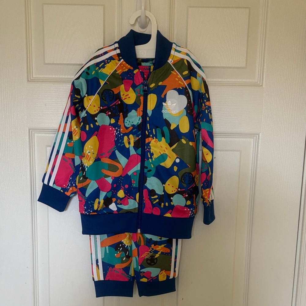 adidas Multicolor Kids Abstract Print Track Jacket & Pants